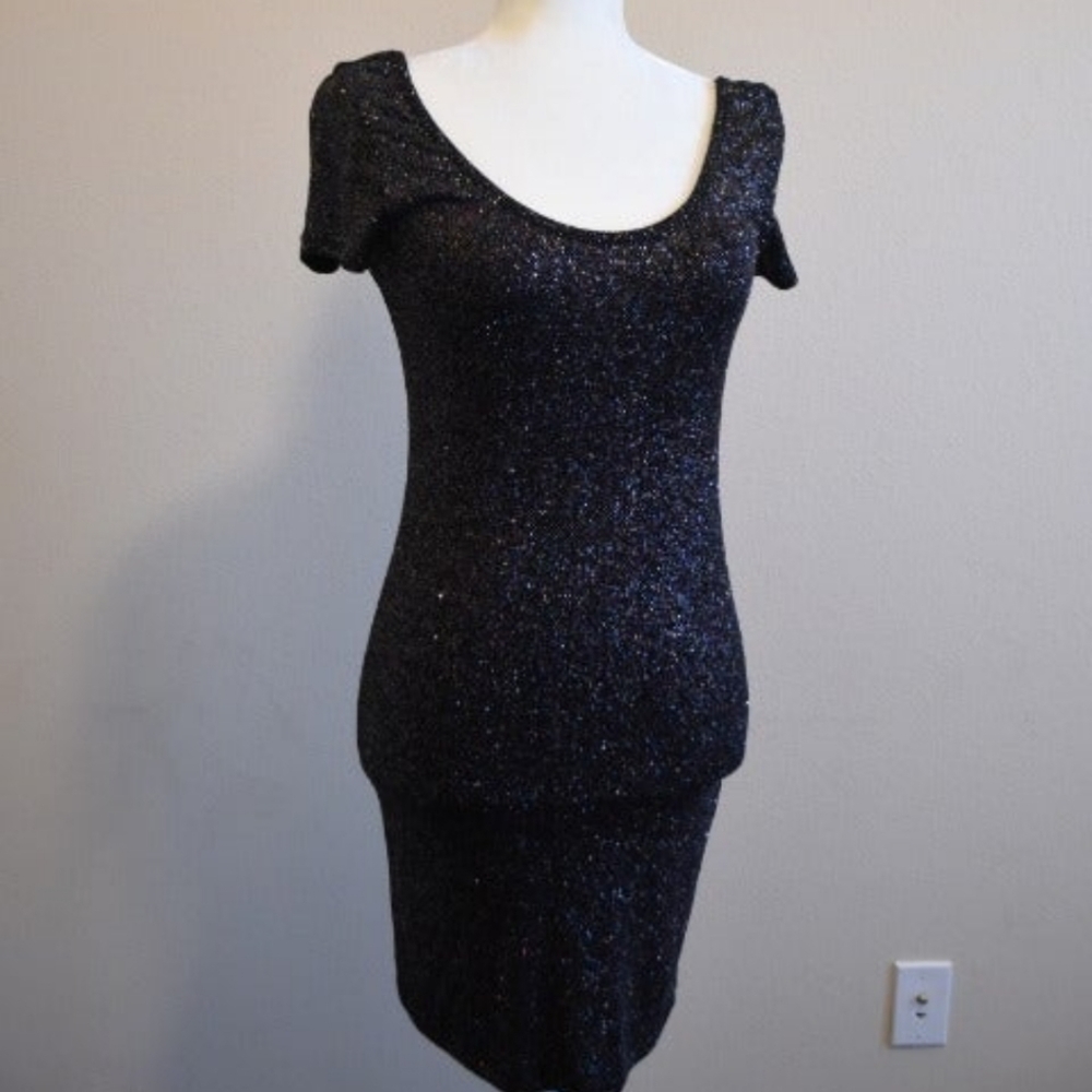 Forever 21 XXI black starkly glitter shiny dress bodycon stretchy Medium Jrs